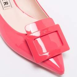 Pre Owned Roger Vivier Pink Patent Leather Pointed Toe Ballet Flats Size 39