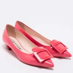 Pre Owned Roger Vivier Pink Patent Leather Pointed Toe Ballet Flats Size 39