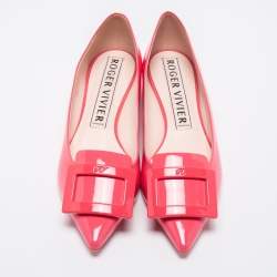 Pre Owned Roger Vivier Pink Patent Leather Pointed Toe Ballet Flats Size 39