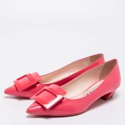 Pre Owned Roger Vivier Pink Patent Leather Pointed Toe Ballet Flats Size 39