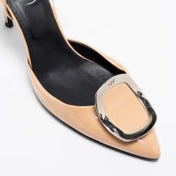 Pre Owned Roger Vivier Beige Patent Leather Chips Buckle D'orsay Pumps Size 37