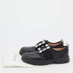 Pre Owned Roger Vivier Black Leather Crystal Buckle Walky Viv' Slip On Sneakers Size 38