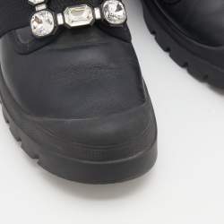 Pre Owned Roger Vivier Black Leather Crystal Buckle Walky Viv' Slip On Sneakers Size 38