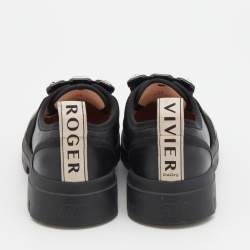 Pre Owned Roger Vivier Black Leather Crystal Buckle Walky Viv' Slip On Sneakers Size 38