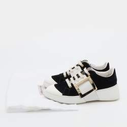 Roger Vivier Black/White Velvet and Patent Leather Metal Buckle Viv' Skate Sneakers Size 38