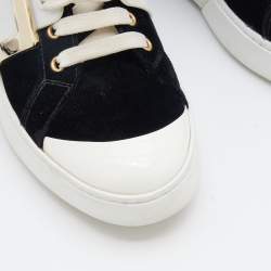 Roger Vivier Black/White Velvet and Patent Leather Metal Buckle Viv' Skate Sneakers Size 38