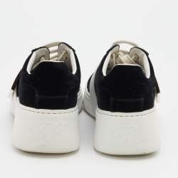 Roger Vivier Black/White Velvet and Patent Leather Metal Buckle Viv' Skate Sneakers Size 38