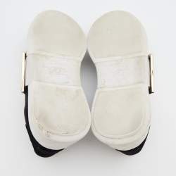 Roger Vivier Black/White Velvet and Patent Leather Metal Buckle Viv' Skate Sneakers Size 38