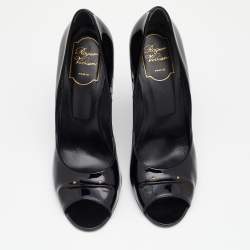 Pre Owned Roger Vivier Black Patent Leather Peep Toe Pumps 39