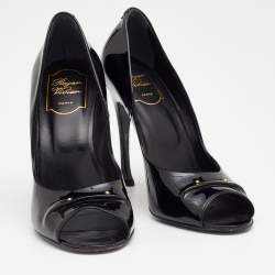Pre Owned Roger Vivier Black Patent Leather Peep Toe Pumps 39