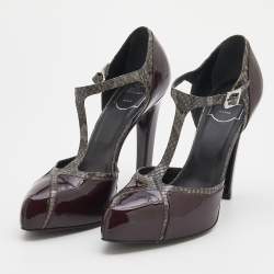 Roger Vivier Grey/Burgundy Python and Patent Leather Platform Pumps Size 39