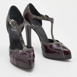 Roger Vivier Grey/Burgundy Python and Patent Leather Platform Pumps Size 39