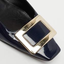 Pre Owned Roger Vivier Navy Blue Patent Leather Belle Ballet Flats Size 38