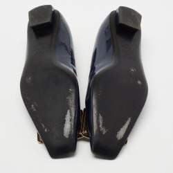 Pre Owned Roger Vivier Navy Blue Patent Leather Belle Ballet Flats Size 38