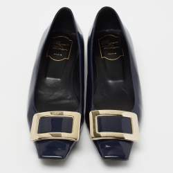Pre Owned Roger Vivier Navy Blue Patent Leather Belle Ballet Flats Size 38