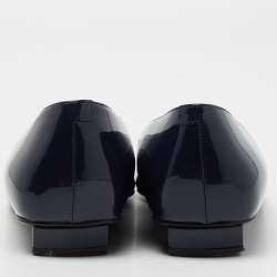 Pre Owned Roger Vivier Navy Blue Patent Leather Belle Ballet Flats Size 38