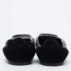 Roger Vivier Black/White Lace And Suede Chips D'orsay Buckle Flats Size 39