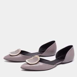 Pre Owned Roger Vivier Grey Leather D'Orsay Pointed Toe Ballet Flats Size 37.5