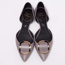 Pre Owned Roger Vivier Grey Leather D'Orsay Pointed Toe Ballet Flats Size 37.5