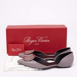 Pre Owned Roger Vivier Grey Leather D'Orsay Pointed Toe Ballet Flats Size 37.5