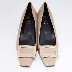 Pre Owned Roger Vivier Taupe Leather Belle Pumps Size 37