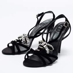 Pre Owned Roger Vivier Black Velvet Crystal Embellished Sandals Size 40