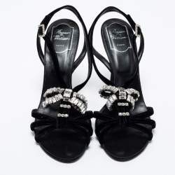 Pre Owned Roger Vivier Black Velvet Crystal Embellished Sandals Size 40