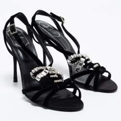 Pre Owned Roger Vivier Black Velvet Crystal Embellished Sandals Size 40