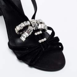 Pre Owned Roger Vivier Black Velvet Crystal Embellished Sandals Size 40