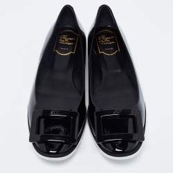 Roger Vivier Black Patent Leather Viv Grommette Ballet Flats Size 38.5