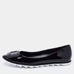Roger Vivier Black Patent Leather Viv Grommette Ballet Flats Size 38.5