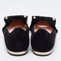 Pre Owned Roger Vivier Black Suede Lolita Pearl Embellished Bow Ballet Flats Size 38