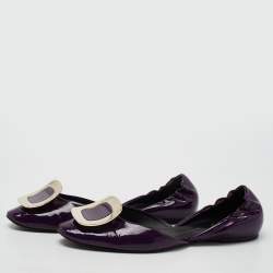 Pre Owned Roger Vivier Purple Patent Leather D'Orsay Ballet Flats Size 38.5