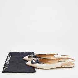 Pre Owned Roger Vivier Off-White/Black Leather Flat Slingback Sandals Size 39
