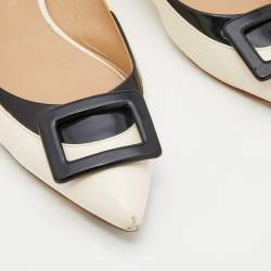 Pre Owned Roger Vivier Off-White/Black Leather Flat Slingback Sandals Size 39