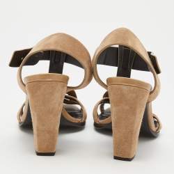 Pre Owned Roger Vivier Taupe Suede T-strap Ankle Strap Sandals Size 37.5