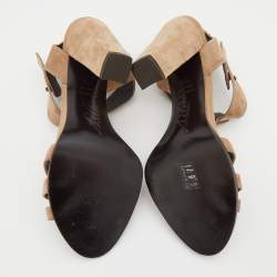 Pre Owned Roger Vivier Taupe Suede T-strap Ankle Strap Sandals Size 37.5