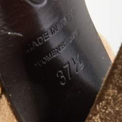 Pre Owned Roger Vivier Taupe Suede T-strap Ankle Strap Sandals Size 37.5