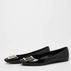 Pre Owned Roger Vivier Black Patent Leather Trompette Ballet Flats Size 36.5