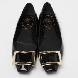 Pre Owned Roger Vivier Black Patent Leather Trompette Ballet Flats Size 36.5
