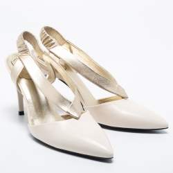 Pre Owned Roger Vivier Cream/Gold Leather V Type Pointed Toe Slingback Pumps Size 40