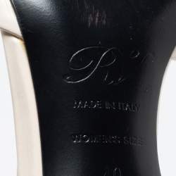 Pre Owned Roger Vivier Cream/Gold Leather V Type Pointed Toe Slingback Pumps Size 40