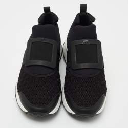 Pre Owned Roger Vivier Black Fabric and Leather Slip on Sneakers Size 37.5