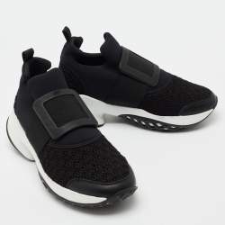 Pre Owned Roger Vivier Black Fabric and Leather Slip on Sneakers Size 37.5