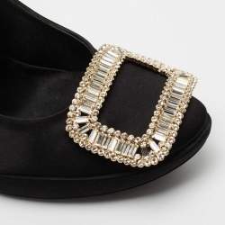 Pre Owned Roger Vivier Black Satin Limelight Buckle Pumps Size 38.5