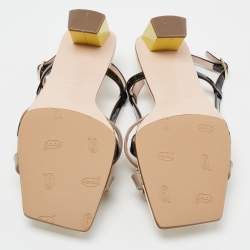 Pre Owned Roger Vivier Tricolor Patent Leather Belle Vivier Slingback Sandals  Size 41.5 