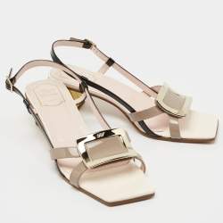 Pre Owned Roger Vivier Tricolor Patent Leather Belle Vivier Slingback Sandals  Size 41.5 