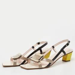 Pre Owned Roger Vivier Tricolor Patent Leather Belle Vivier Slingback Sandals  Size 41.5 