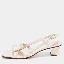 Roger Vivier White Patent Leather Belle Vivier Slingback Sandals Size 42