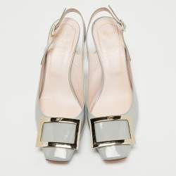 Pre Owned Roger Vivier Grey Patent Leather Belle Vivier Slingback Pumps Size 37.5 